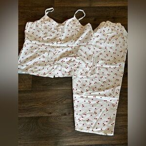 White and Red Cherry Print Pajama Set